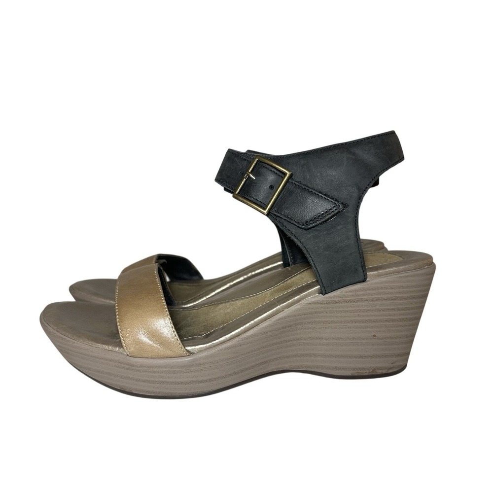 NAOT Women's US 10-10.5 EU 41 Caprice Wedge Black Tan Leather Chunky Sandals